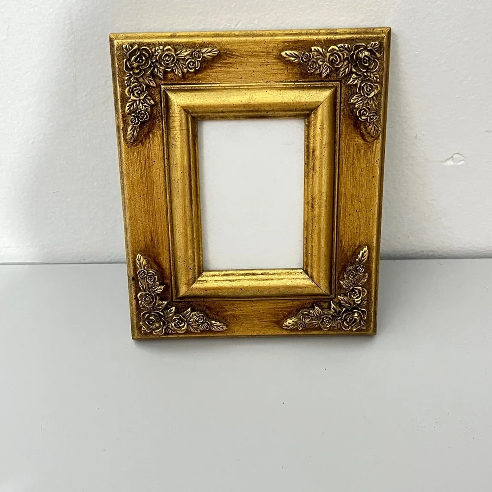 Vintage Ornate Rose Picture Frame Home Decor Gold Floral Victorian Style